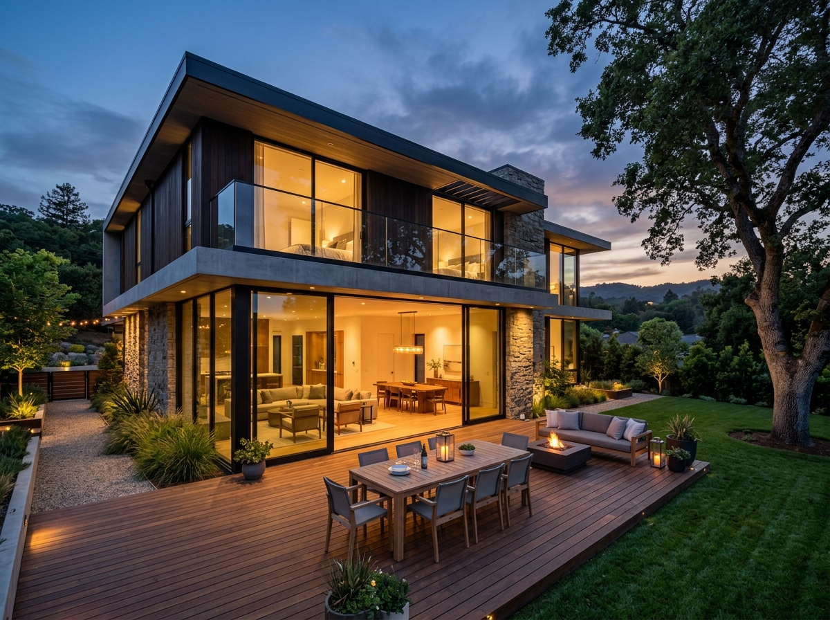 Modern luxury property at dusk
